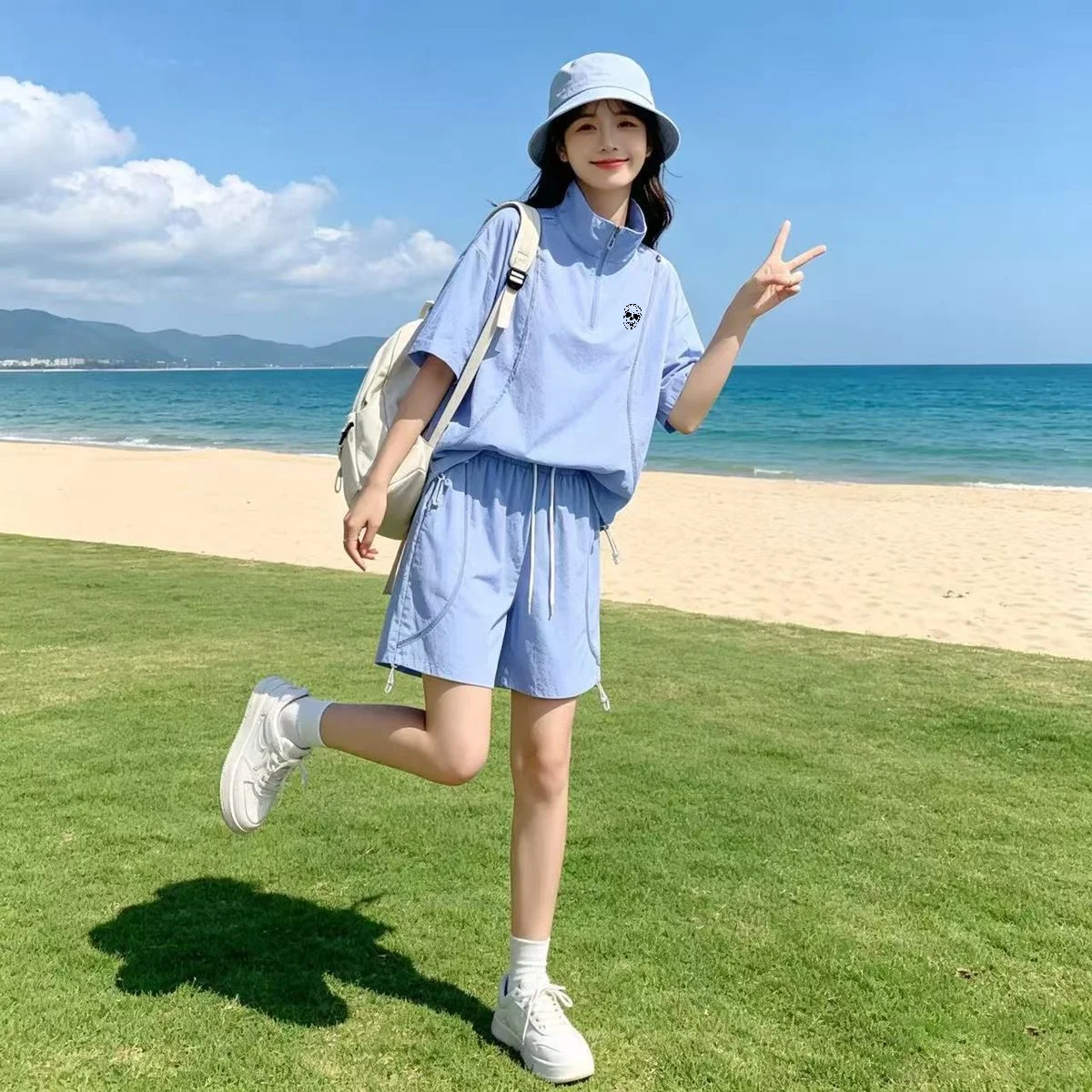 Golf Equipment Wholesale - 夏用男女兼用日焼け止めゴルフウェア カップル向けトップス＆ショーツセット アイスシルク クールカジュアル ルーズ スタンドカラー