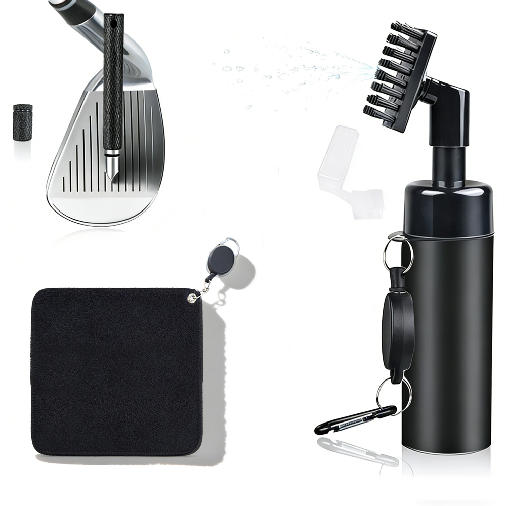 Golf Equipment To Improve Your Game - 3 in 1ゴルフクラブクリーニングキット、タオル、ウォータースプレーボトル、ブラシ＆溝用ポータブルクリーナーツールセット（ゴルフ場用）