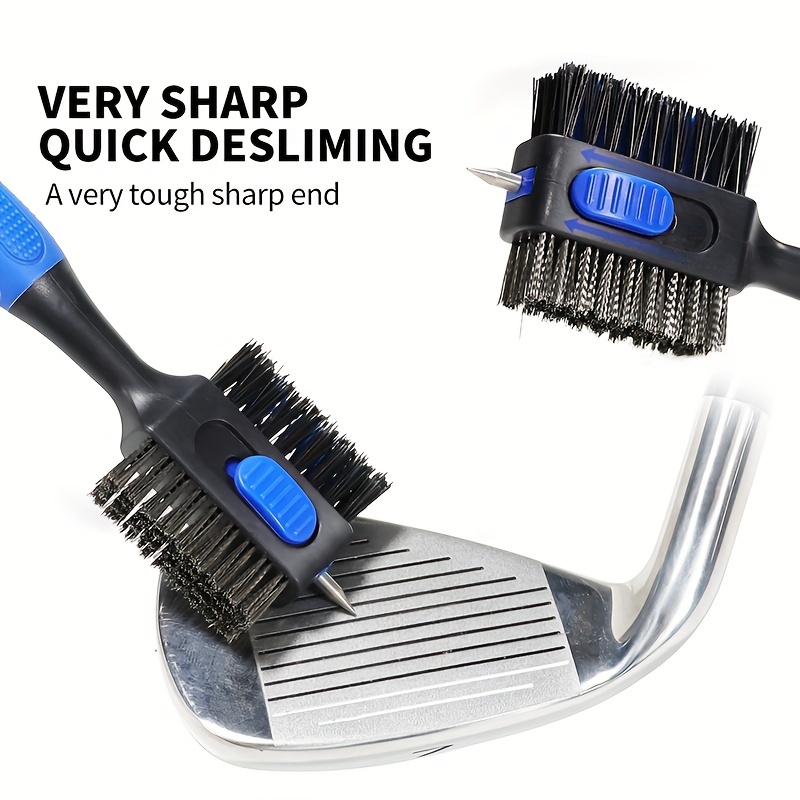 Golf Equipment Wholesale - 両面ゴルフクラブクリーニングブラシ カラビナ付き格納式溝クリーナー アイアン、ドライバー、ウェッジ用の2-in-1ワイヤー＆ナイロンブラシ